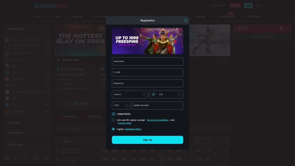 Cosmobet casino registration