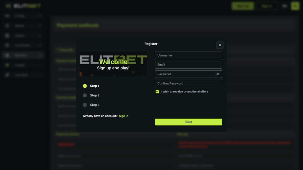 Elitbet casino registration