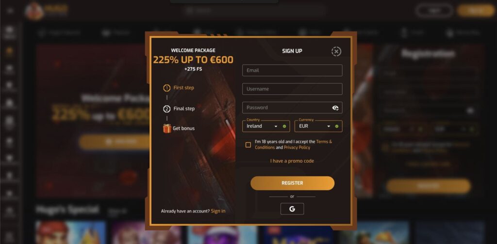 Hugo casino registration