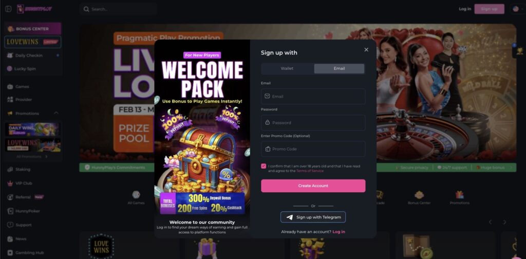 HunnyPlay casino registration