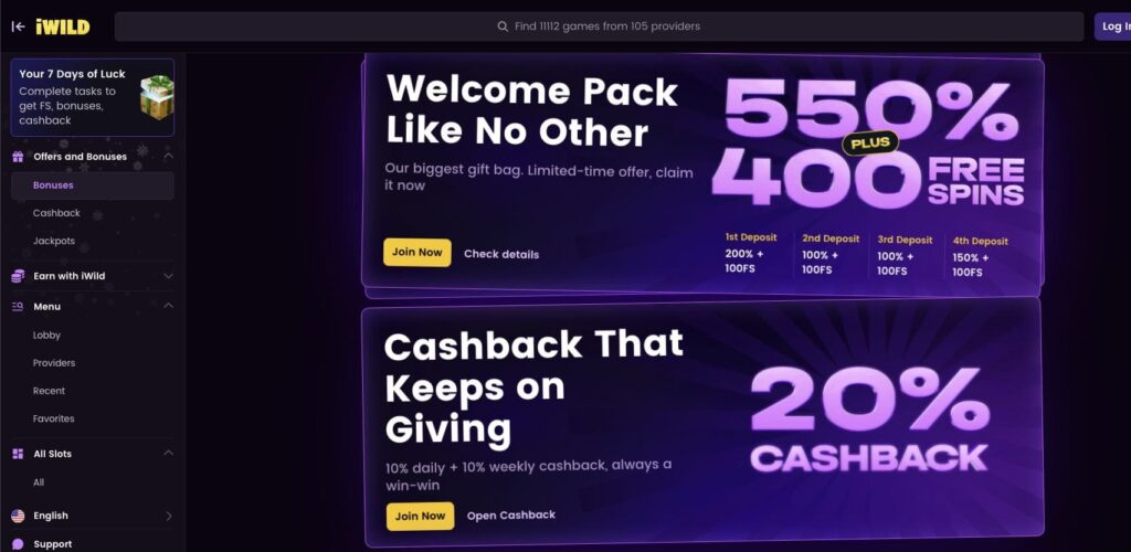iWild casino bonuses