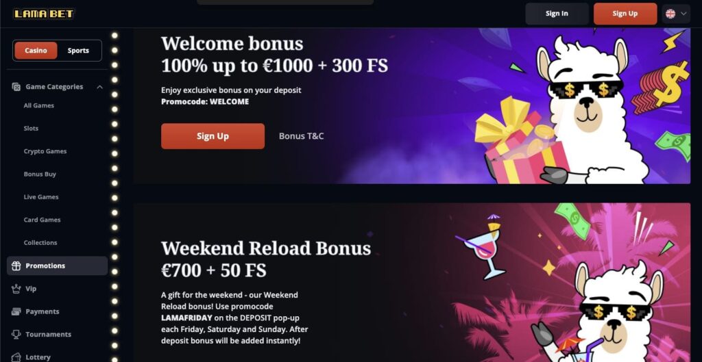 Lamabet casino bonuses