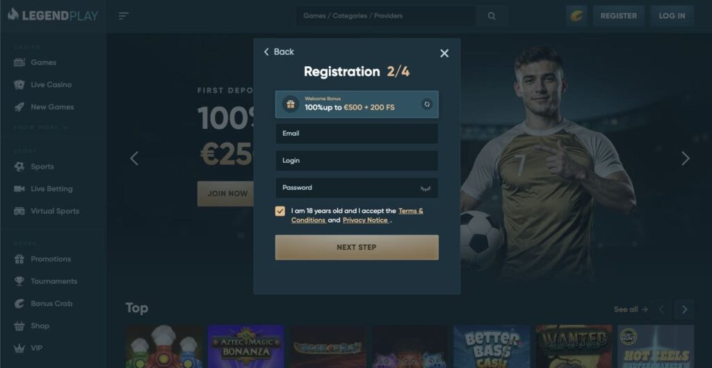 LegendPlay casino registration