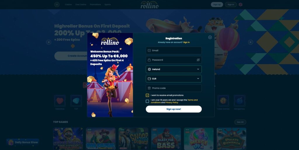 Rollino Casino Registration