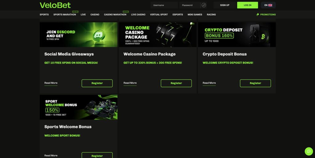 Velobet Casino Bonuses