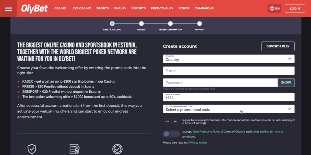 Olybet casino registration