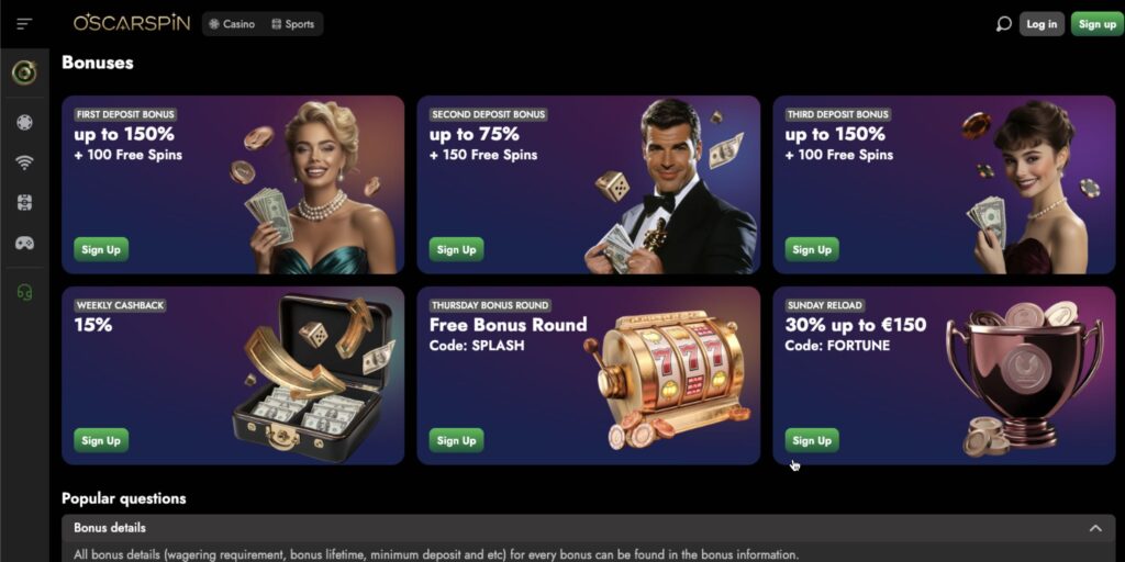 Oscarspin casino bonuses