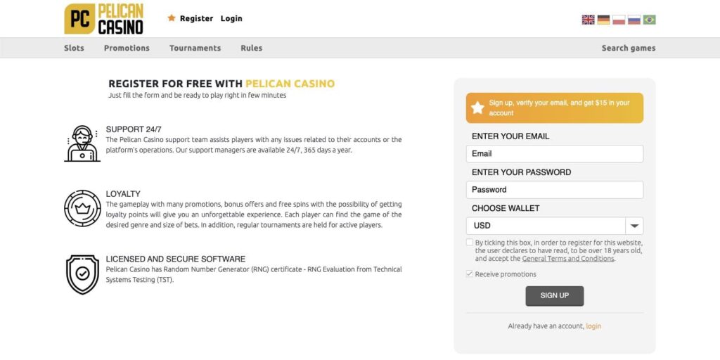 Pelican casino registration